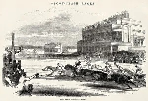 Ascot Prints: Horse race, including the Grandstand. Date: 1843