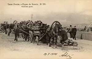 Yolk Prints: Horse wagons laden with chopped firewood - Russia