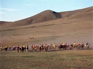 Wrestling Prints: Horserace during Naadam Festival, Mongolia
