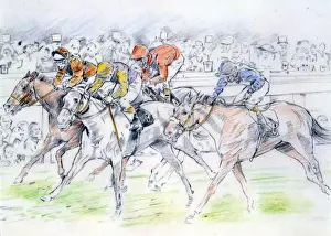 Crayon Prints: Horseracing scene