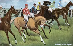Jockeys Prints: Horseracing - Waiting for the Starters Signal