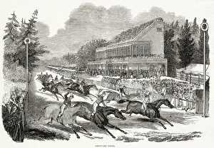 Chichester Prints: Horses racing, with thousands of spectators. Date: 1844