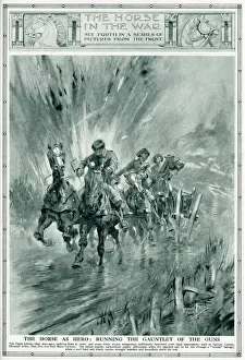 Barrage Prints: Horses running the gauntlet of the guns, 1917