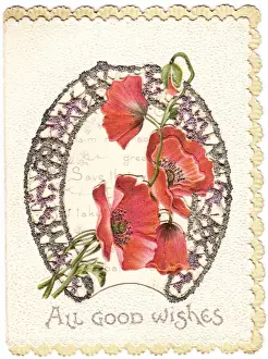 Glitter Prints: Horseshoe with poppies on a Good Luck card