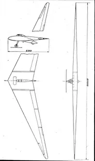 Horten Prints: Horten HIII glider three-view drawing