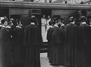 Volunteered Prints: Hospital nurses boarding a train to Portsmouth during WWI