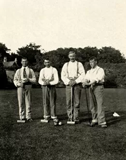 Four hospital patients ready for croquet