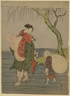 Hotei carrying a young girl piggyback