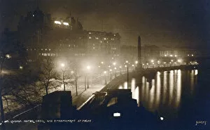Cleopatras Collection: Hotel Cecil and Embankment, London - at night