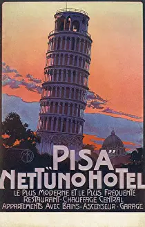 Dusk Prints: Hotel Nettuno at Pisa, Italy - Leaning Tower