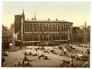 Rhine Prints: Hotel de Ville and market place, Aachen, the Rhine, Germany
