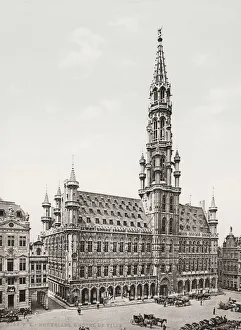 Bygone Prints: Hotel de Ville, town hall, Grand Place, Brussels, Belgium