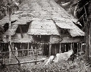 Cannibal Prints: House belonging to headhunting tribe with skulls