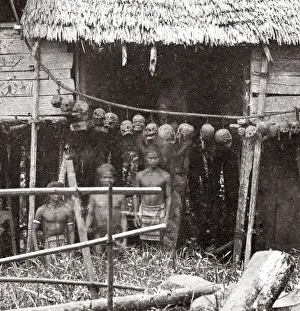 House belonging to headhunting tribe with skulls