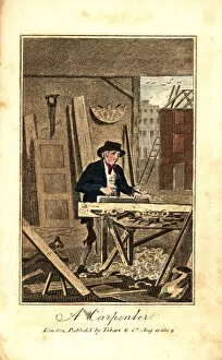 Book Gallery: House carpenter planing a board on a bench