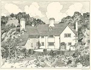 Shrubbery Prints: House In The New Forest, Entrance Front