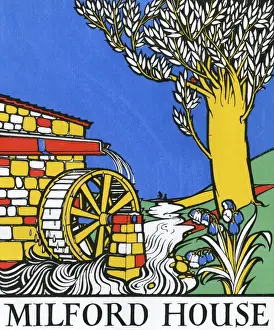 Streams Prints: Mill house and watermill running in a stream