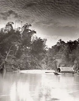 Houseboat on a river, Ceylon, Sri Lanka