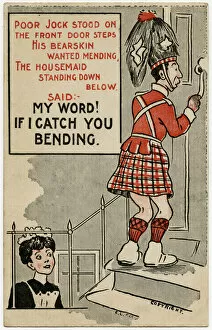 A Housemaid waits to catch a peep up a Scotsmans kilt