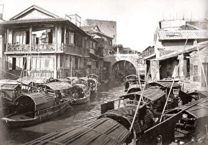 Houses and boats, Canton, guangzhou, China, c.1880s