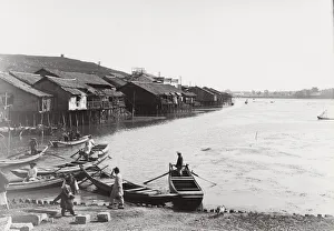 Houses and boats, Yangtze River, Hanyang, Wuhan area, China