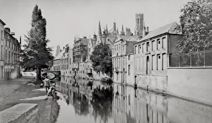 Houses along a canal in the city of Bruges, Belgium