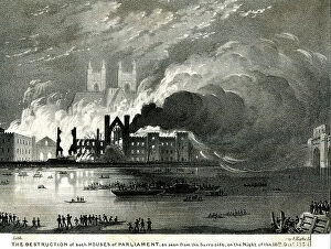 Flames Collection: Houses of Parliament in London destroyed by fire