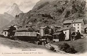 Cervin Prints: Houses at Zermatt, Switzerland with view of Matterhorn