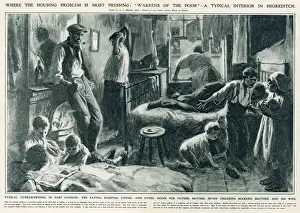 Dwellings Prints: Housing problems in the East End of London with typical large families living in one room