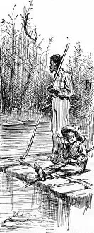 Raft Gallery: Huckleberry Finn and Jim on the raft