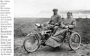 Riders Collection: Hugh Gibson & James Eastwood on their 1911 Bradbury motorcyc
