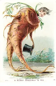 Bowing Prints: Humanised parsnip on a Christmas card