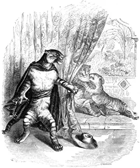 Humanised tiger in the role of a stage hero