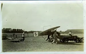 Monoplane Prints: Humber Vintage Car towing a Humber-built Monoplane - (The first all-British aviation
