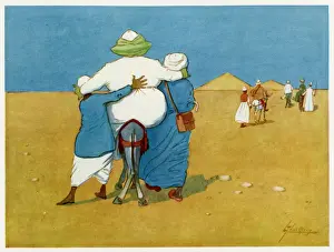 Deserts Prints: Humorous overweight tourist on a donkey