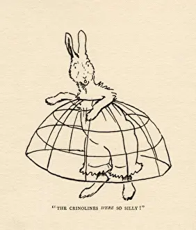 Pantalettes Prints: Humpty the rabbit trying on pantalettes and crinoline