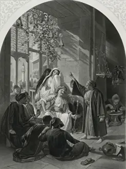 The hunchback story-teller of Damascus. Reciting in a Coffee