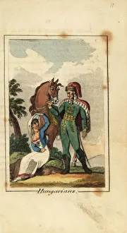 Educational Prints: Hungarian Hussar with woman wearing a veil, 1818
