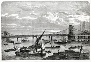 Hungerford Bridge made of wrought iron, a suspension footbridge running from the South