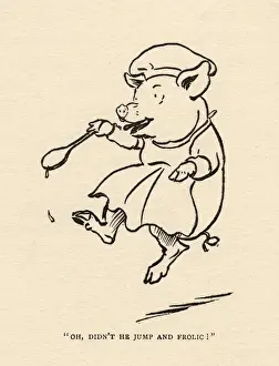 Hungry Peter the pig cooking a meal