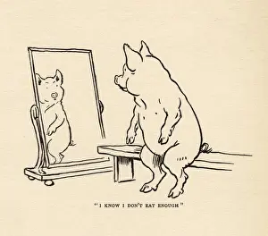 Hungry Prints: Hungry Peter the pig looks in the mirror
