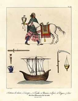 Epee Prints: Hunter and horse, lamp, scythe, ship, sword, dagger, and vase, 1