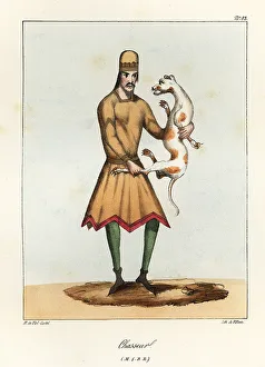Bossange Prints: Hunter wrangling a wild animal, 9th century
