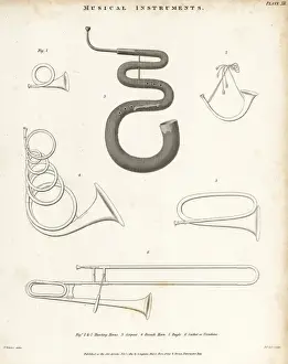 Trombone Prints: Hunting horns, serpent, French horn, bugle and trombone