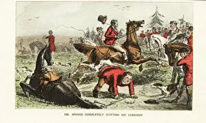 Etiquette Collection: Huntsman losing control of his horse during a foxhunt