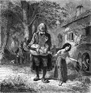 Grinders Prints: Hurdy-gurdy organ player