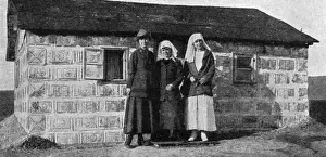 Cans Prints: Hut made of petrol tins, American Red Cross nurses, Serbia