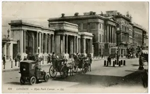 Motorcar Prints: Hyde Park Corner - London - Horse Cabs and Early Motorcar