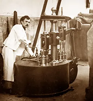 Hydraulic Prints: A hydraulic pump, linen production, Victorian period
