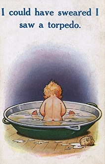 Searching Gallery: I Could Have Sweared I Saw a Torpedo, WW1 postcard